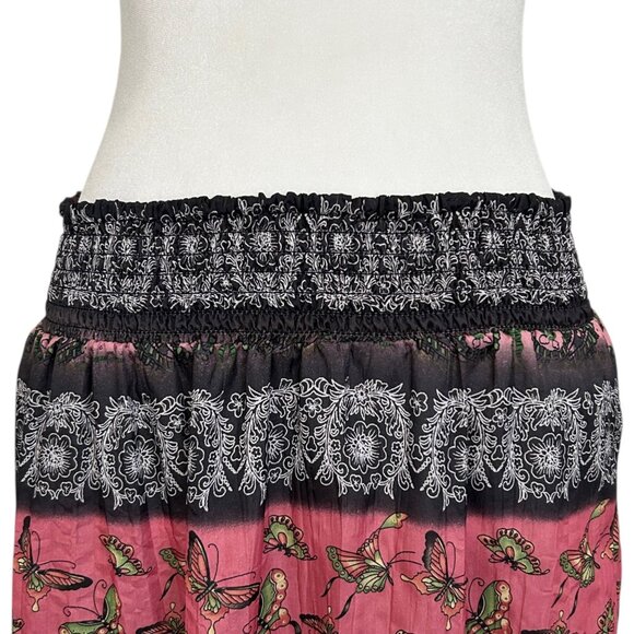 Baccini Boho Gypsy Tiered Floral Butterfly Garden Print Maxi Skirt (PM) - Picture 6 of 11